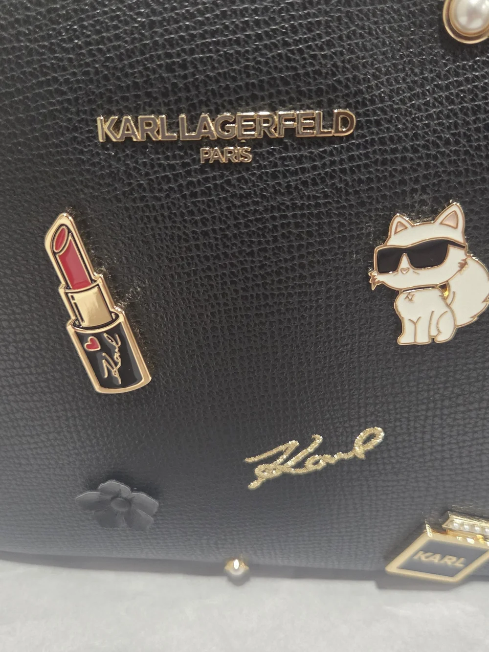 Karl Lagerfeld Black Crossbody Bag with Logo Strap Charm Pouch Pins NWT L6DEU6CJ